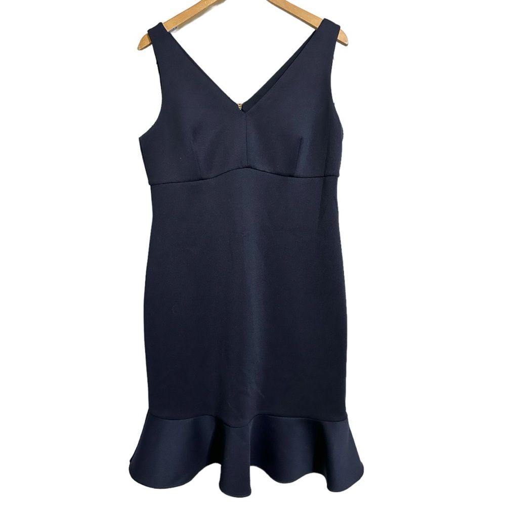 Donna Karan Navy Ruffle Bottom V-Neck Sleeveless Zipper Cocktail Party Dress 14 - Picture 3 of 11